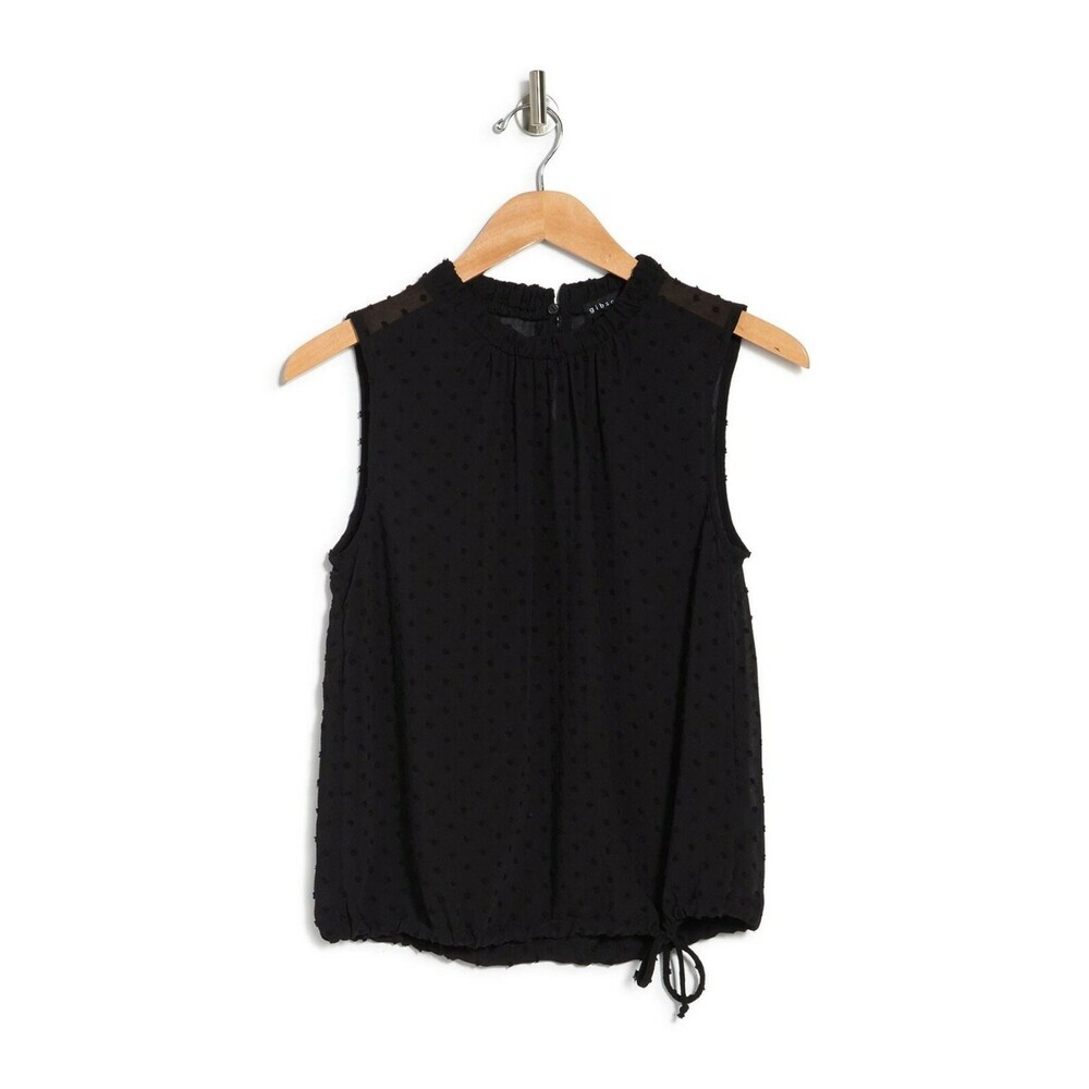 GIBSONLOOK Clipdot Ruffle Trim Drawcord Tank Top In Black size S